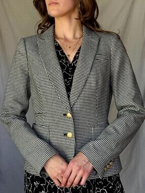 Black & White Officecorp Houndstooth Cotton Work Blazer